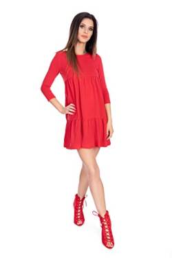 Futuro Fashion Damen Mini-Kleid mit lockerer Passform, A-Linie, 3/4-Ärmel, Drapierte Baumwolle Tunika 9023 Gr. 48, rot von FUTURO FASHION