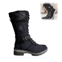 2023 Winterstiefel Damen,Wasserdichte Knie-Schneestiefel für Damen,Wasserdicht Gefüttert Schneestiefel,Rutschfest Warme Snow Boots (Schwarz, Erwachsene, 39, Numerisch, EU Schuhgrößensystem, M) von FUXNGZI