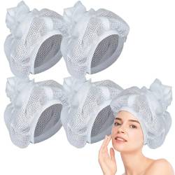 Net Plopping Cap for Drying Curly Hair, Net Plopping Bonnet mit Kordelzug, Wiederverwendbare Haarnetz-Netzschals Haarwickel zum Trocknen von lockigem Haar für Frauen Mädchen (4 Stück) von FUXNGZI