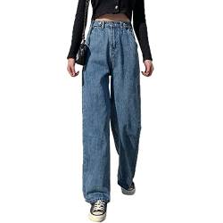 Baggy Jeans für Teen Mädchen Frauen Hohe Taille Weites Bein Gerade Denim Streetwear Fashion Pants (Color : Blue, Size : L) von FUZUAA