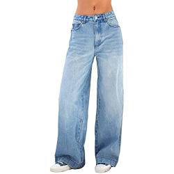 Damen Y2K Baggy Denim Hosen Korean Style Harajuku Hot Mom Denim Jeans Grunge Vintage Skinny Flare Pants 20s Retro Cargo Pants Vintage Streetwear Boyfriend Pants (Color : Blue, Size : M) von FUZUAA