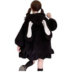 Frauen Cute Bunny Ear Hoodie Fuzzy Fluffy Rabbit Sweater Sweatshirt Pullover Tops Langarm Kawaii Jacke Mäntel (Color : Black, Size : XL) von FUZUAA