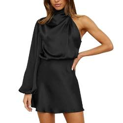 FUZYXIH Formelles Satinkleid Für Damen Stehkragen One Shoulder Langarm Figurbetont Für Cocktailpartys Minikleider Modisches Kurzes Kleid Figurbetontes Cocktailparty Minikleid von FUZYXIH