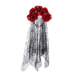 FUZYXIH Goth Blumenkronen für Frauen Gothic Schädel Stirnband Halloween Stirnband Goth Schleier Tag der Toten Stirnband Gothic Blumenkronen für Frauen von FUZYXIH