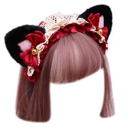FUZYXIH Gothic für Katzenohren Kopfschmuck Spitze Haarschmuck Cosplay Stirnbänder Süß Plissee Schleife Halloween Haar H Stirnband für Frauen Wrap von FUZYXIH