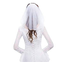 Tüll Hochzeitskleid Schleier Weißer Bandrand Strasssteine Künstliche Perlen Kurzer Brautkamm Für Frauen von FUZYXIH