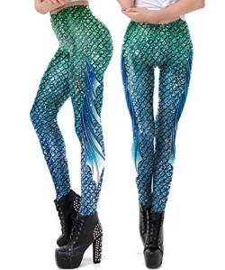 FVCENT Leggins Meerjungfrau | Damen Leggings Mermaid Meerjungfrau Glanz Leggings Fisch Schuppen Scale Glänzend Strumpfhose Hüfthose Hose Skinny Pants für Karneval Kostüm (KDK1918, L) von FVCENT