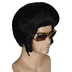 Slicked-Back Hair Wig | FVCENT Mens 60s Perücke 50s Rock Costume Grease Legend Punk Hallowen Perücke mit Brille (Sicked-Back) von FVCENT