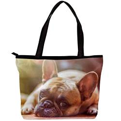 FVQL Einkaufstasche, Canvas-Umhängetasche für Damen, wiederverwendbare Einkaufstasche, Französische Bulldogge von FVQL
