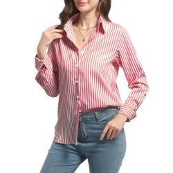 FWAY Damen Gestreifte Oberteile Shirts Langarm Elegante V-Ausschnitt Bluse Hemden Button Down Casual Basic Tops von FWAY