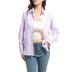 FWAY Damen Gestreifte Oberteile Shirts Langarm Elegante V-Ausschnitt Bluse Hemden Button Down Casual Basic Tops von FWAY