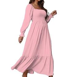 FWAY Damen Lange Kleid Sommerkleid Blumenkleid Elegant Square Neck Maxikleid Abendkleid Rüschen Freizeitkleider von FWAY