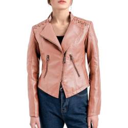 FWAY Damen Mode Lederjacke Kunstleder Reißverschluss Langarm Moto Biker Kurzer Mantel Biker Outwear Jacket von FWAY