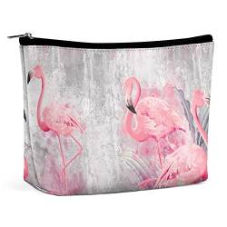 Make-up-Tasche, Flamingos-Textur, Vintage, wasserdichte Kosmetiktasche für Geldbörse, einzigartige Sommer-Make-up-Tasche aus PU-Leder mit Reißverschluss, Reise-Kulturtasche für Frauen von FWJZDSP