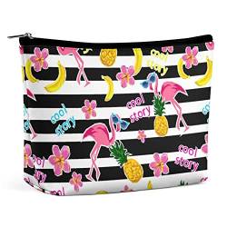 Make-up-Tasche, Sommer-Flamingo-Banane, wasserdichte Kosmetiktasche für Geldbörse, Cartoon-PU-Leder-Make-up-Tasche mit Reißverschluss, Reise-Kulturbeutel für Frauen von FWJZDSP