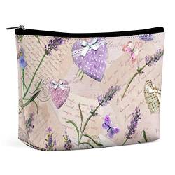 Make-up-Tasche, Sommer-Lavendel-Vintage-wasserdichte Kosmetiktasche für Geldbörse, Blumen, Natur, PU-Leder, Make-up-Tasche mit Reißverschluss, Reise-Kulturbeutel für Frauen von FWJZDSP