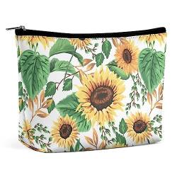 Make-up-Tasche, Sommer-Sonnenblumen, Vintage, wasserdichte Kosmetiktasche für Geldbörse, Frühlingsblumen, Retro-PU-Leder-Make-up-Tasche mit Reißverschluss, Reise-Kulturtasche für Frauen von FWJZDSP