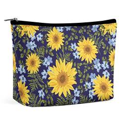 Make-up-Tasche, Sonnenblumen-Blumen-Motiv, Vintage-Stil, PU-Leder, wasserdichte Kosmetiktasche für Geldbörse/Make-up-Tasche/Kulturbeutel, tragbare Reise-Make-up-Tasche für Frauen, Sommer-Aquarell von FWJZDSP