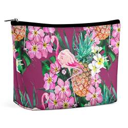 Make-up-Tasche, Tropische Blätter, Früchte, Flamingos, wasserdichte Kosmetiktasche für Geldbörse, Aquarell-Sommer-PU-Leder-Make-up-Tasche mit Reißverschluss, Reise-Kulturtasche für Frauen von FWJZDSP