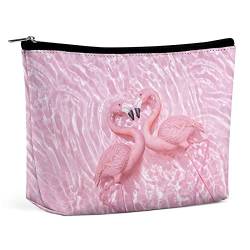 Make-up-Tasche, trendiges Sommer-Flamingo-Rosa, PU-Leder, wasserdichte Kosmetiktasche für Geldbörse/Make-up-Tasche/Kulturbeutel, tragbare Reise-Make-up-Tasche für Frauen zum Valentinstag von FWJZDSP