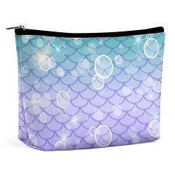 Make-up-Tasche Summer Scale Bubble Bling PU-Leder, wasserdichte Kosmetiktasche für Geldbörse/Make-up-Tasche/Kulturbeutel, tragbare Unterwasser-Reise-Make-up-Tasche für Frauen von FWJZDSP