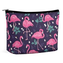 Make-up-Tasche im Vintage-Stil, rosa Flamingos, Sommer-Palmenblätter, Reise-Make-up-Tasche, Make-up-Tasche aus PU-Leder, Kosmetiktasche für Geldbörse, tragbare Kulturtasche, Make-up-Taschen für den von FWJZDSP