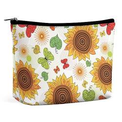 Make-up-Tasche mit Sonnenblumen- und Schmetterlingsmotiv, florales Sommer-Reise-Make-up-Tasche, Make-up-Tasche aus PU-Leder, Kosmetiktasche für Geldbörse, tragbare Kulturtasche, Make-up-Taschen für von FWJZDSP