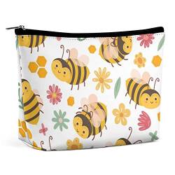 Make-up-Tasche mit niedlichen Bienen und Blumen, Cartoon-Motiv, für Frühling und Sommer, Reise-Make-up-Tasche, Make-up-Tasche aus PU-Leder, Kosmetiktasche für Geldbörse, tragbare Kulturtasche, Make- von FWJZDSP