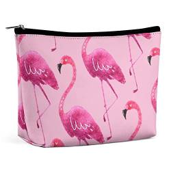 Rosa Flamingo-Aquarell-Make-up-Tasche, lustige Sommer-Reise-Make-up-Tasche, PU-Leder-Make-up-Tasche, Kosmetiktasche für Geldbörse, tragbare Kulturtasche, Indoor-Make-up-Taschen für Frauen von FWJZDSP