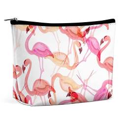 Rosa Sommer-Flamingo-Make-up-Tasche, Aquarell-Reise-Make-up-Tasche, PU-Leder-Make-up-Tasche, Kosmetiktasche für Geldbörse, tragbare Kulturtasche, Indoor-Make-up-Taschen für Frauen von FWJZDSP