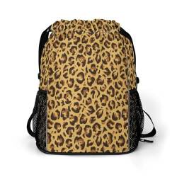 Rucksack mit Kordelzug, Wasserabweisende Sporttasche für Damen und Herren, mit Schuhfach, Leopardenmuster von FWJZDSP