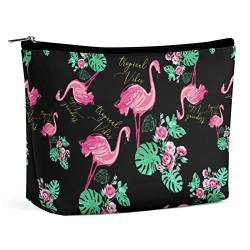 Sommer-Flamingo-Make-up-Tasche mit einzigartiger Blume, Tropische Blätter, Reise-Make-up-Tasche, Make-up-Tasche aus PU-Leder, Kosmetiktasche für Geldbörse, tragbare Kulturtasche, Make-up-Taschen für von FWJZDSP