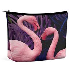 Wunderschöne Make-up-Tasche mit Flamingo-Vogeln, Sommer-Tropen-Reise-Make-up-Tasche, Make-up-Tasche aus PU-Leder, Kosmetiktasche für Geldbörse, tragbare Kulturtasche, Make-up-Taschen für den Innenbe von FWJZDSP