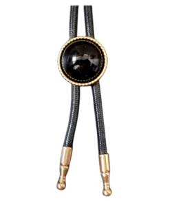 FRER Bolo Krawattewestern-Denim-Krawatte Elegante Schwarze Zeit-Edelstein-Design-Bolo-Krawatte Goldener Metall-Anhänger Handgefertigte Glamour-Vintage-Seil-Krawatte Für Kleidungs-Accessoires Weihnach von FWSHANGMAO