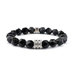 FWSHANGMAO 10 Mm Perlen-Geburtstagsgeschenke Für Männer,Diamant-Facetten-Natürliches Obsidian Armband,Chakra-Armbänder Für Frauen Und Männer,Stretch-Perlenarmband von FWSHANGMAO