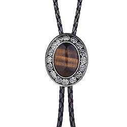 FWSHANGMAO Bolo Tie,Western Denim Krawatte Klassisches Muster Form Bolo Krawatte Tigerauge Stein Krawatten Charm Classic Anhänger Krawatte Für Elegante Accessoires von FWSHANGMAO