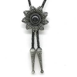 FWSHANGMAO Bolo Tie Herren,Vintage Denim Krawatte Sonnenblumen Krawatten Schwarzer Naturstein Bolo Krawatte Klassische Charm Krawatte Mit Konischem Anhänger Für Elegante Accessoires von FWSHANGMAO