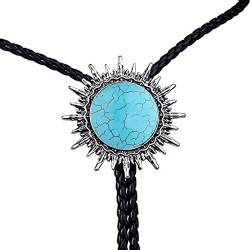 FWSHANGMAO Bolo Tie Herren,Western Denim Krawatte Sonne Blumen Design Bolo Krawatte Türkis Edelstein Anhänger Bolo Krawatte Glamour Vintage Seilkrawatte Für Elegante Accessoires von FWSHANGMAO