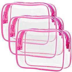 3 Stück Reise Kosmetiktasche Durchsichtig PVC Transparent Kulturtasche, Wasserdicht Make-up Tasche Flugzeug Beutel Waschtasche, Wiederverwendbar Kulturtasche Reisezubehör Für Damen Herren (Rosa) von FYBlossom