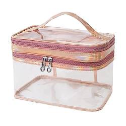 Reise Kosmetiktasche Transparent Kulturbeutel, Große Make Up Tasche Doppelschichtige Kosmetik Organizer Kulturtasche Mit Reißverschluss, Wasserdicht PVC Waschtasche Reisezubehör Für Frauen Männer von FYBlossom