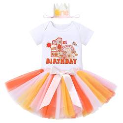 1. Geburtstag Mädchen Outfit Baby Boho Regenbogen Cake Smash Sonnenschein Erste Ein Jahr alt Party Foto Shooting Groovy One Thema Strampler Prinzessin Tutu Tüll Rock Tiara Stirnband Set Orange 1 Jahr von FYMNSI