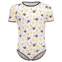 ABDL Body M?nner Herren Overall Bodysuit Baby Einteiler f?r Windelliebhaber Kurzarm T-Shirt Unterhemd Druckkn?pfe im Schritt Karikatur Gedruckt Jumpsuit Playsuit Unterw?sche Schlafanzug Biene XL von FYMNSI