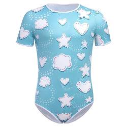 ABDL Body M?nner Herren Overall Bodysuit Baby Einteiler f?r Windelliebhaber Kurzarm T-Shirt Unterhemd Druckkn?pfe im Schritt Karikatur Gedruckt Jumpsuit Playsuit Unterw?sche Schlafanzug Wolken 2XL von FYMNSI