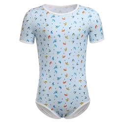 ABDL Body Männer Herren Overall Bodysuit Kurzarm T-Shirt Unterhemd Ouvert Body Sportbody Druckknöpfe im Schritt Karikatur Druckt Einteiler Jumpsuit Playsuit Unterwäsche Nachthemd Blau Segelboot 2XL von FYMNSI