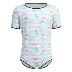 ABDL Body Männer Herren Overall Bodysuit Kurzarm T-Shirt Unterhemd Ouvert Body Sportbody Druckknöpfe im Schritt Karikatur Druckt Einteiler Jumpsuit Playsuit Unterwäsche Nachthemd Grün Dinosaurier XL von FYMNSI