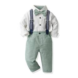 Anzug Baby Kinder Jungen Hochzeit Festlich Gentleman Set Taufanzug Fliege Langarm Hemd Shirt Top Hosenträger Hose Bekleidungsset Formal Smoking Outfit Herbst Winter Kleidung Grün 12-18 Monate von FYMNSI