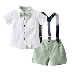 Baby Jungen Festlich Anzug Set Kleinkinder Gentleman Outfit Taufanzug Kinder Sommer Kurzarm Hemd mit Fliege + Hosenträger + Shorts 4tlg Bekleidung für Hochzeit Geburtstag Party Taufe Grün 12-18 Monate von FYMNSI