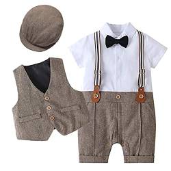 Baby Jungen Smoking Anzug Jumpsuit Gentleman Fliege Kurzarm Strampler Weste Hut 3tlg Bekleidungsset Kleinkinder Taufe Hochzeit Festlich 1. Geburtstag Party Sommer Babykleidung Braun 18-24 Monate von FYMNSI