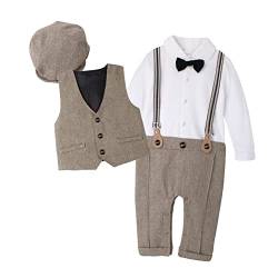 Baby Jungen Smoking Anzug Jumpsuit Gentleman Fliege Langarm Strampler Weste Hut Bekleidungsset Kleinkinder Taufe Hochzeit Festlich 1. Geburtstag Party Frühling Herbst Babykleidung Braun 3-6 Monate von FYMNSI