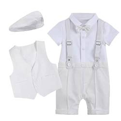 Baby Jungen Taufanzug Smoking Anzug Jumpsuit Gentleman Fliege Kurzarm Strampler Weste Hut 3tlg Bekleidungsset Kleinkinder Taufe Hochzeit 1. Geburtstag Party Sommer Babykleidung Weiß 12-18 Monate von FYMNSI